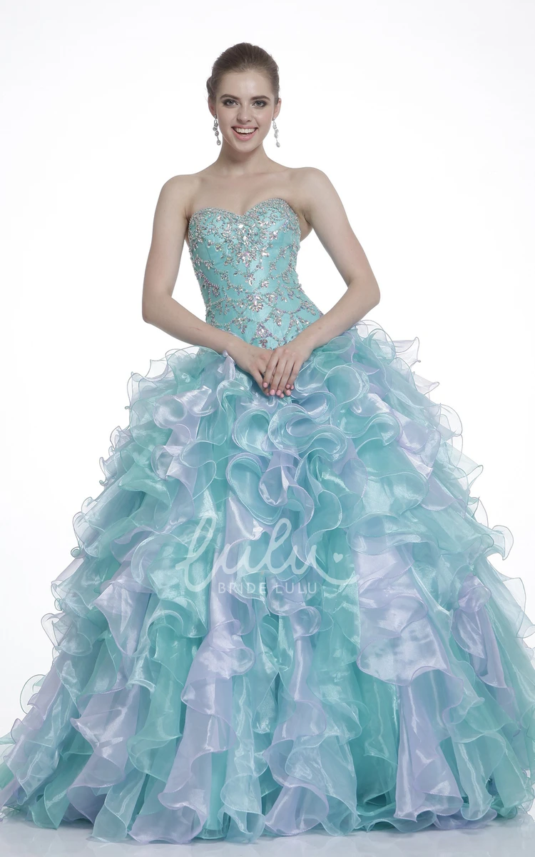 Crystal Detailed Sweetheart Ball Gown in Multi-Color Organza Fabric