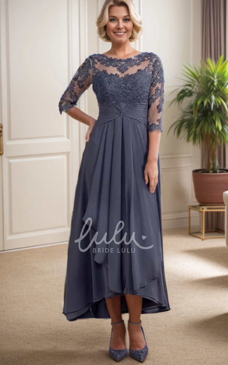 Modest Sheath Long Sleeve MOB Dress with Chiffon Bateau Neck Ankle-length