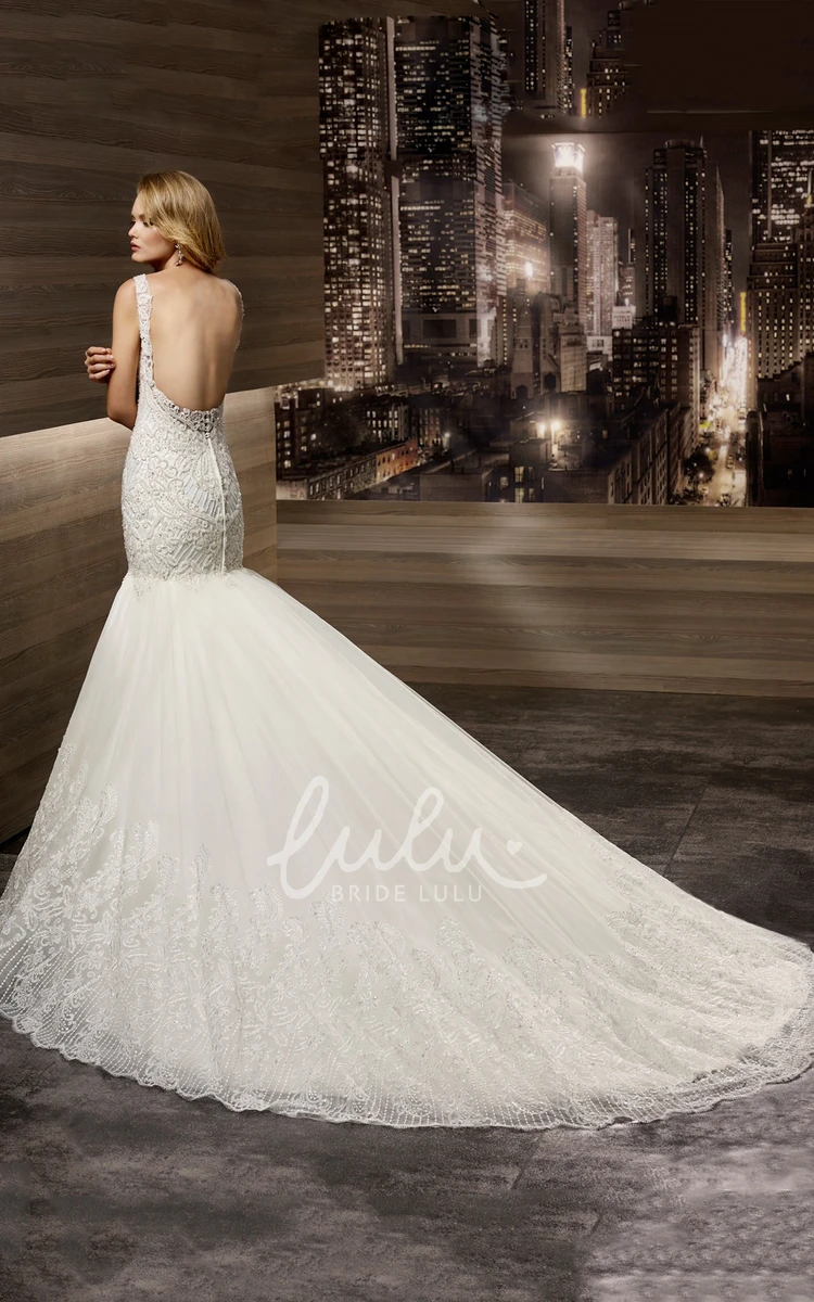 Mermaid Wedding Dress with Sweetheart Neckline Court-train Lace Straps Open Back