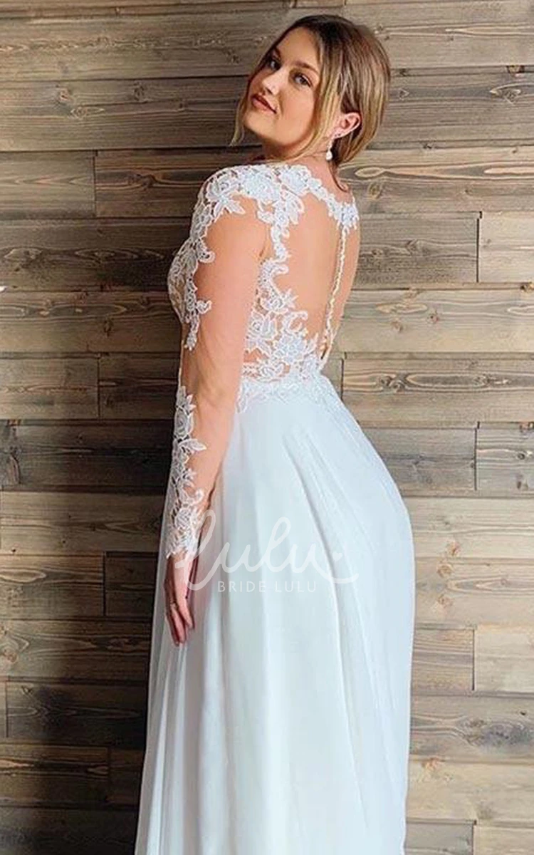 Minimalist Long Sleeves Plus Size Boho Lace Wedding Dress Modest Chic Curve A-Line V-Neck Bridal Gown