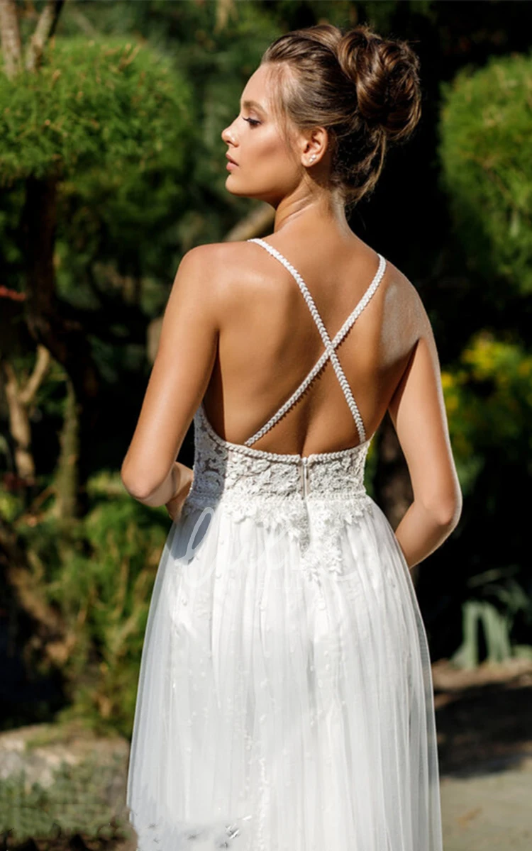 Sleeveless Lace V-neck Sheath Wedding Dress with Split Front Elegant Wedding Dress