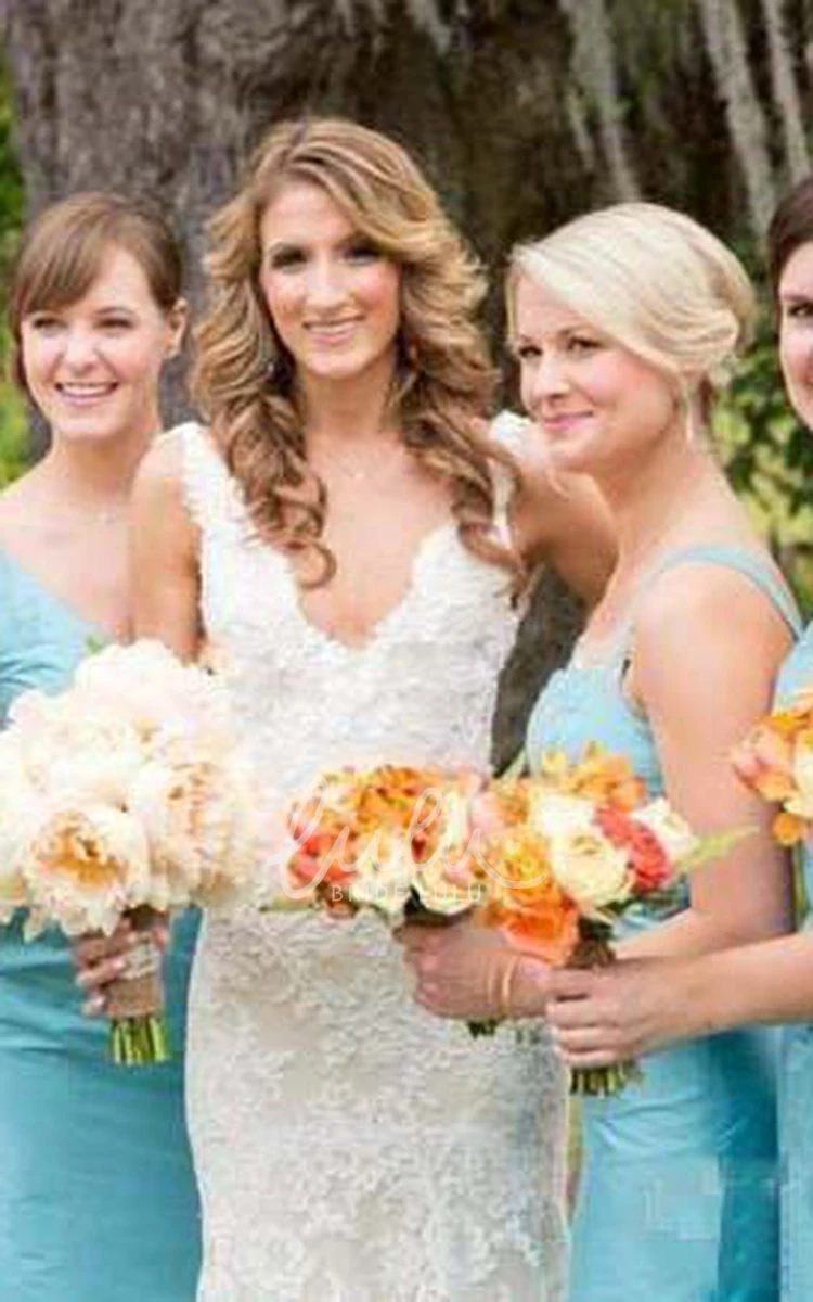 Low-V Back V-neck Lace Wedding Dress Sheath Style