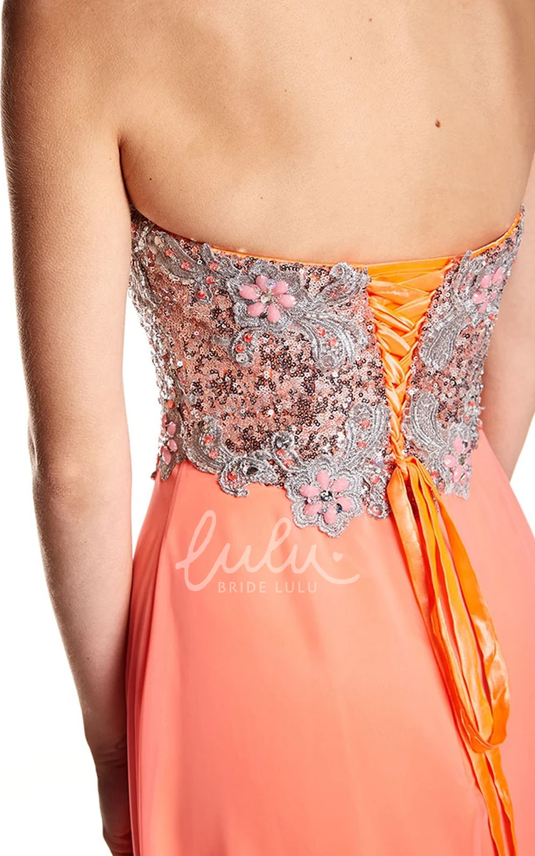 Empire Strapless Beaded Chiffon Prom Dress with Brush Train Modern Prom Dress