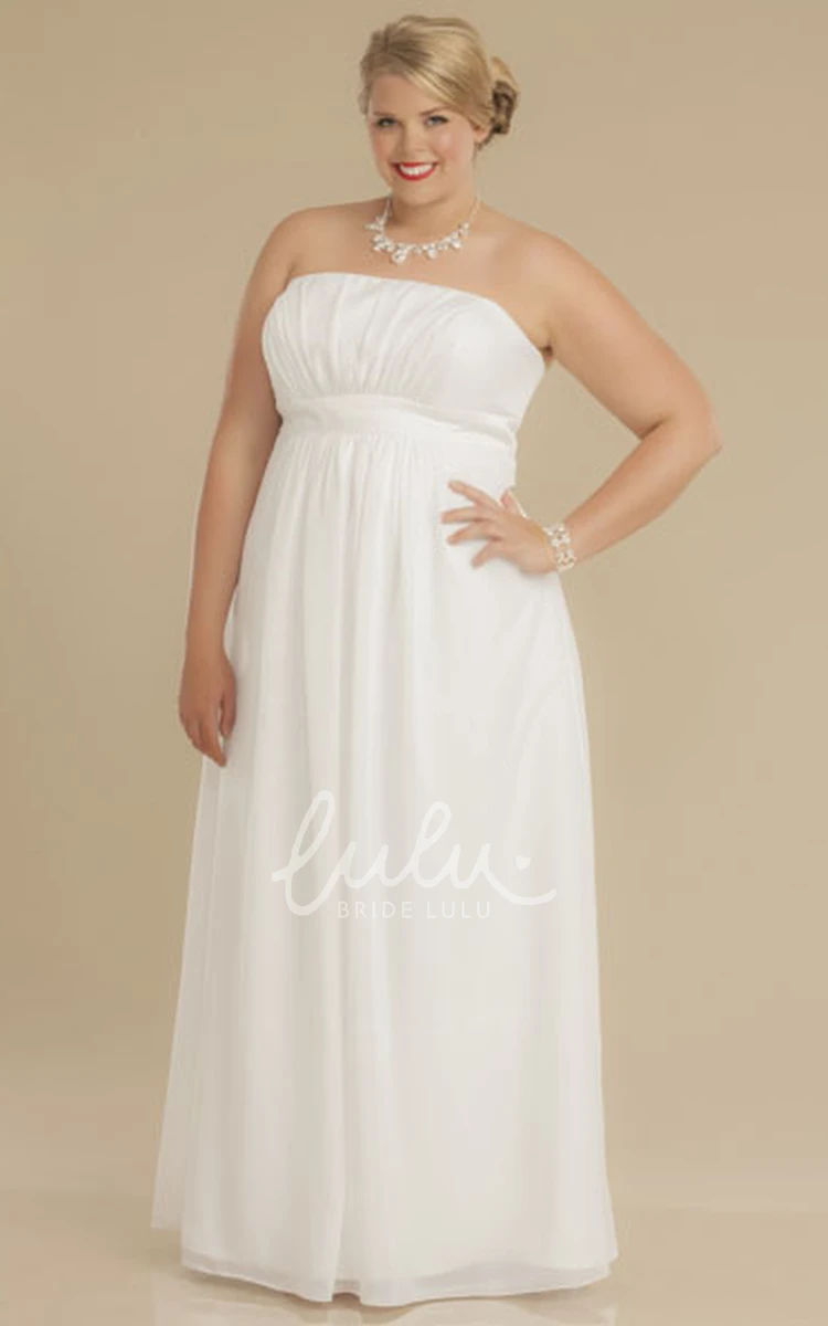 Square-Neck Chiffon Cap-Sleeve Sheath Plus Size Wedding Dress with Waist Jewelry