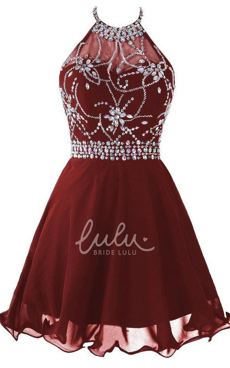 Halter Beaded Rhinestone Short Prom Dress