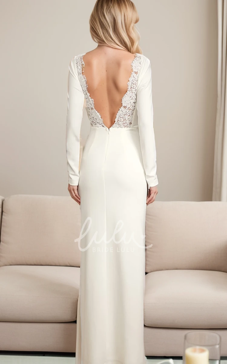 Elegant Jewel Neckline Split Front Deep-V Back Country Satin Wedding Dress