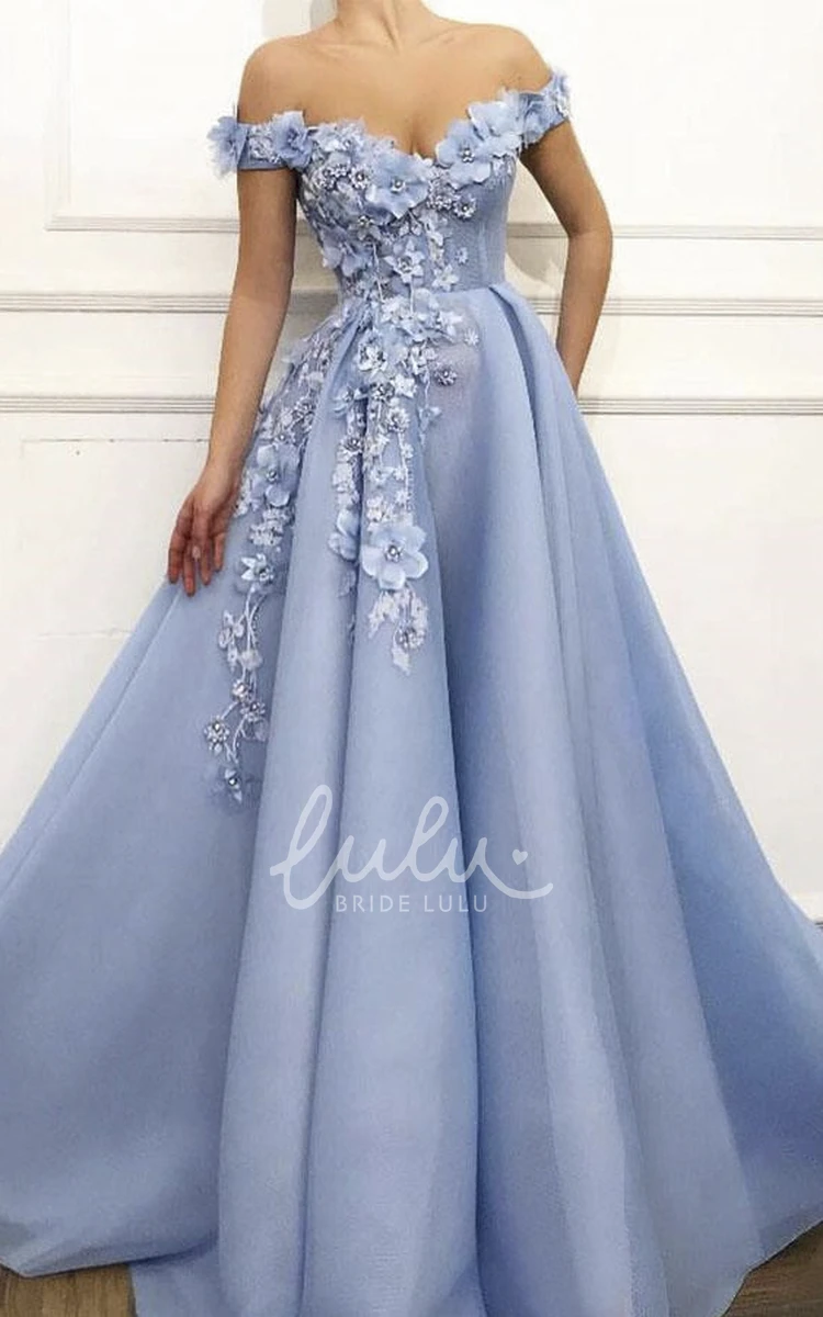 Ethereal Off-the-shoulder Ball Gown Dress with Beading and Floral Appliques Formal Dress