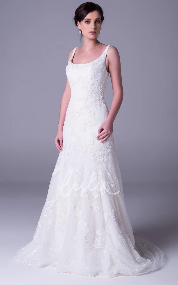 Appliqued Lace Sleeveless A-Line Wedding Dress with Straps in Floor-Length