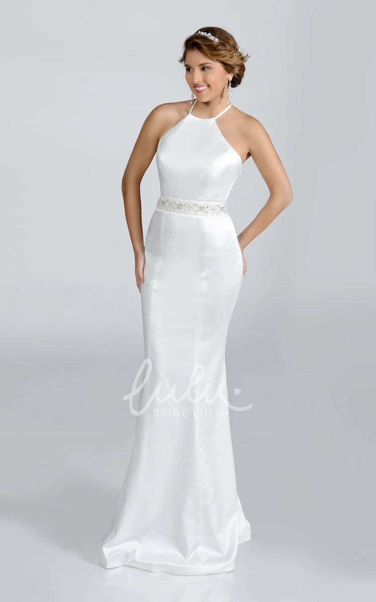 Crystal Detailed Waist Satin Halter Wedding Dress