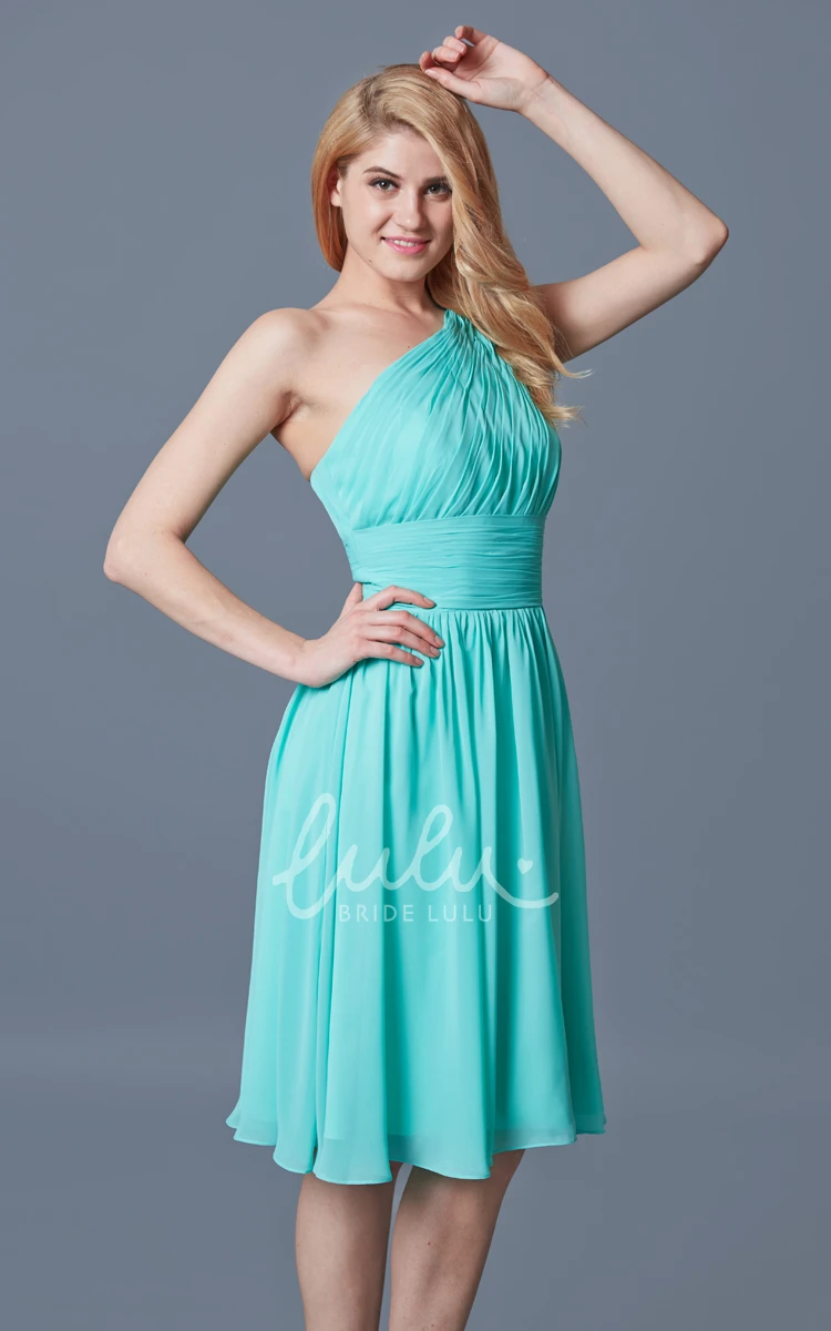 Bridesmaid Dress Chiffon Knee Length One Strap Pleated Charming