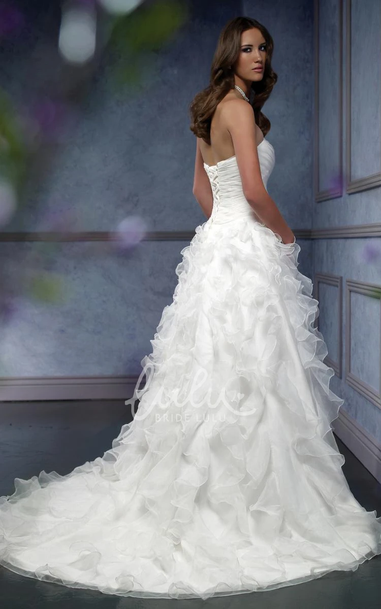 Organza Ruffled A-Line Sweetheart Wedding Dress with Lace-Up and Criss Cross