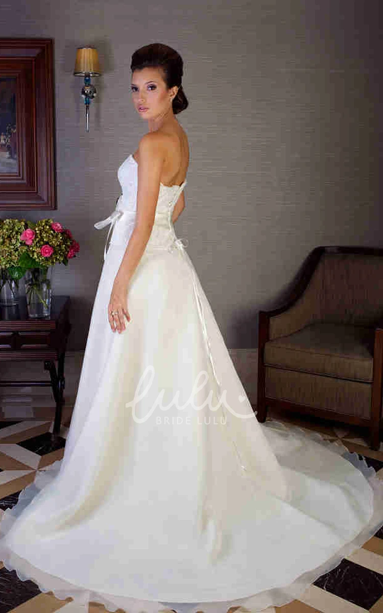 A-Line Tulle&Satin Wedding Dress with Applique and Corset Back