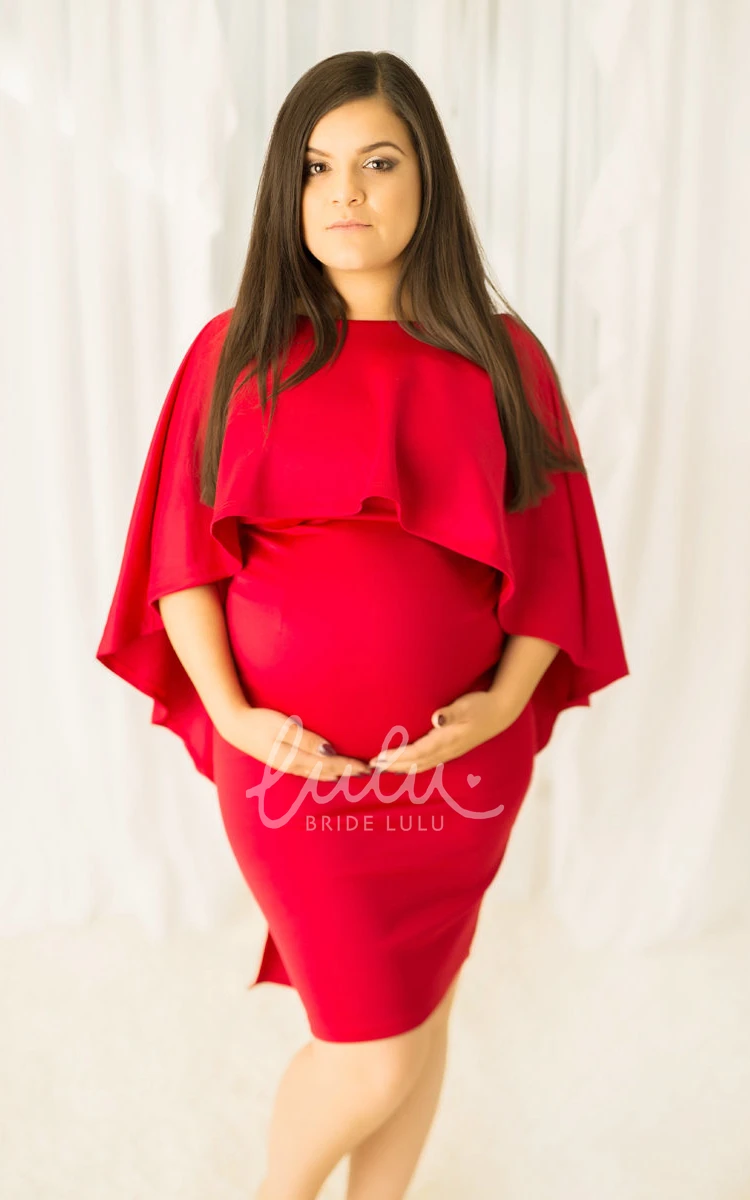 Knee-length 3/4 Sleeve Maternity Dress with Empire Waist in Sheath Style