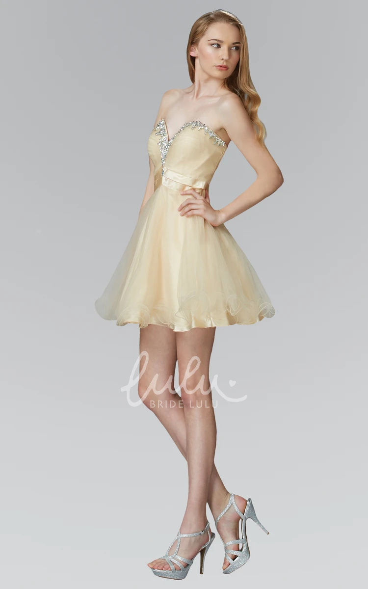 Short Tulle Satin A-Line Dress with Beading and Criss Cross Bridesmaid Dress