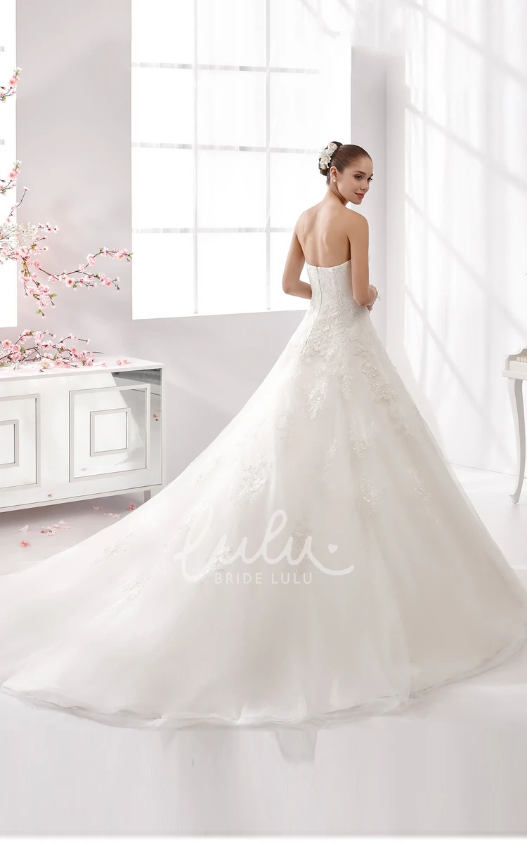 Sweetheart Lace A-Line Wedding Dress with Beaded Appliques and Brush Train