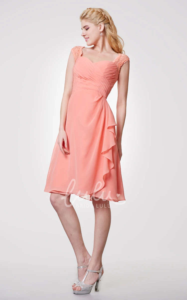 Chiffon Dress with Cap Sleeves Knee Length and Back Keyhole for Women