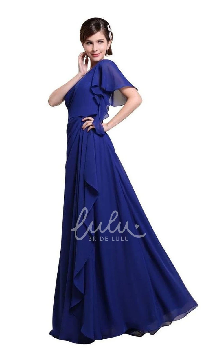 Long Layered Chiffon One-shoulder Draped Prom Dress