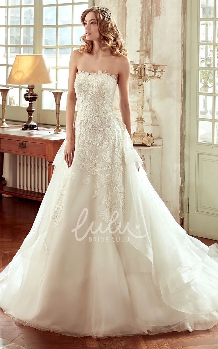 A-Line Lace Embroidered Bodice Wedding Dress with Multi-layer Tulle Skirt Classy Bridal Dress