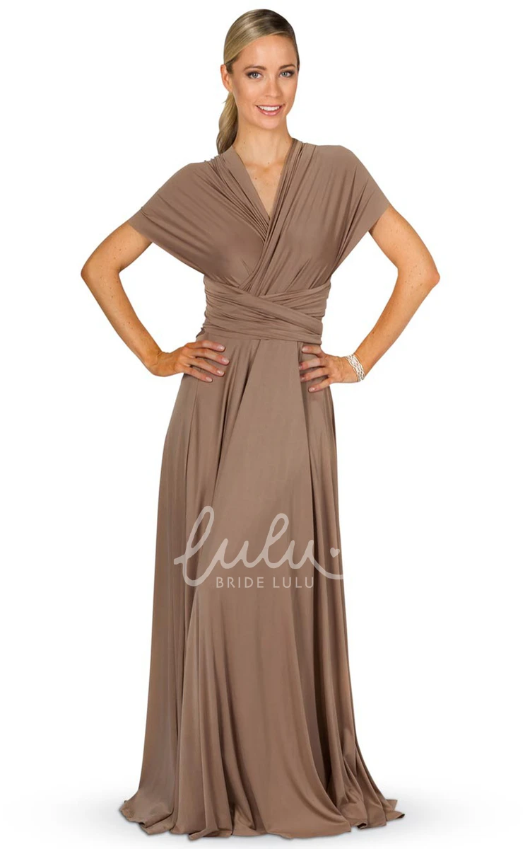 V-Neck Poet Sleeve Chiffon Bridesmaid Dress Ruched and Convertible