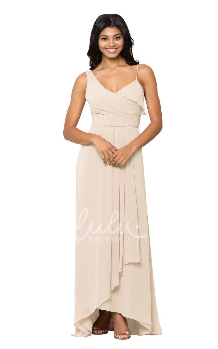 Spaghetti Chiffon Bridesmaid Dress with Ruched & Sleeveless Multi-Color Convertible