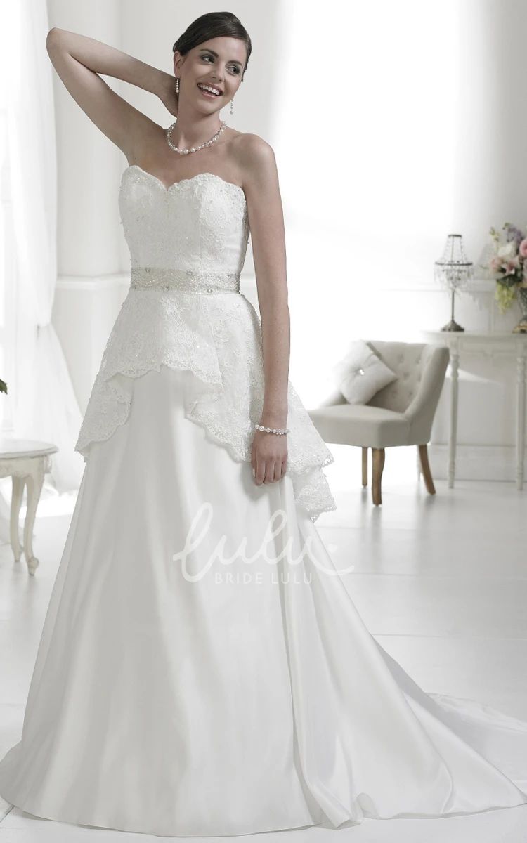 Sleeveless A-Line Satin Wedding Dress with Sweetheart Neckline and Floor-Length Train