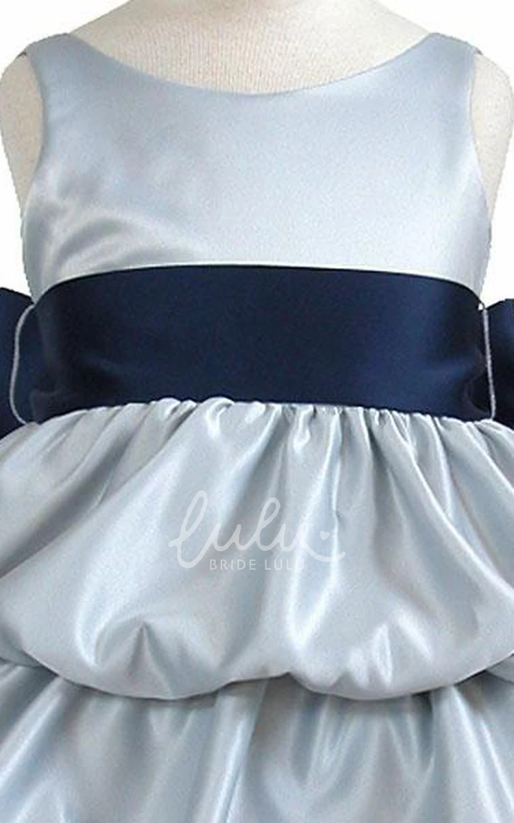 Satin Flower Girl Dress Sleeveless Tiered Women's Dress