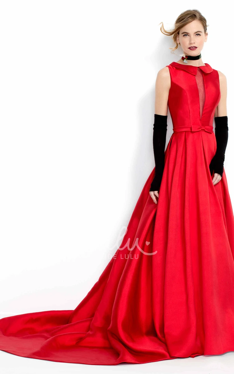 High-Neck A-Line Satin Prom Dress Sleeveless Floor-Length