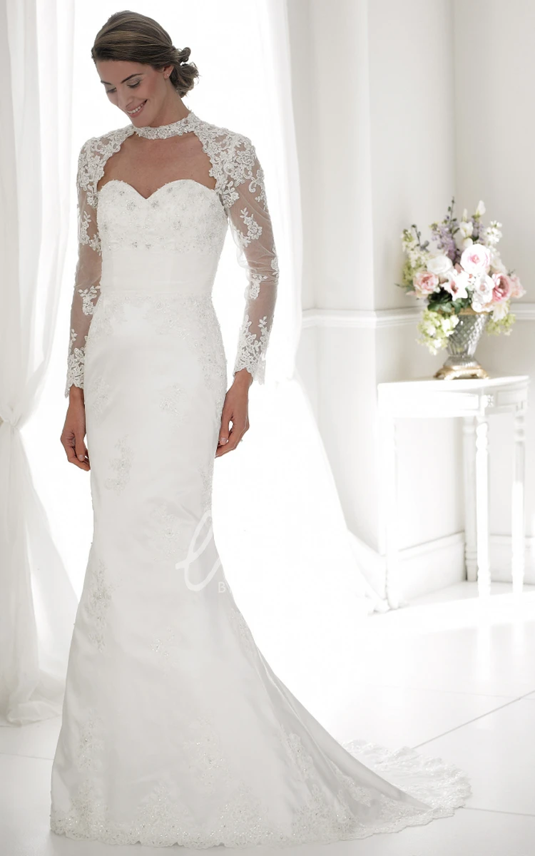 Sweetheart Sheath Lace Wedding Dress with Long Sleeves and Beading