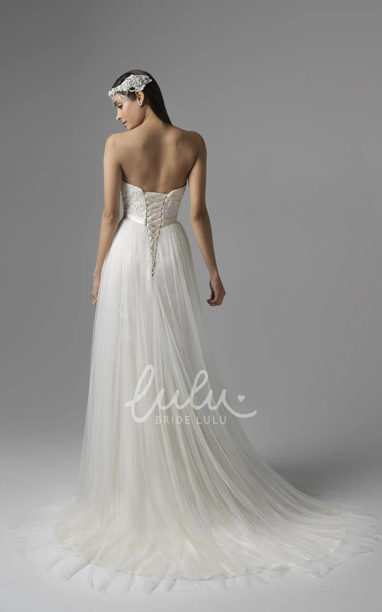 Sweetheart Tulle Sheath Wedding Dress with Ribbon and Corset Back Floor-Length