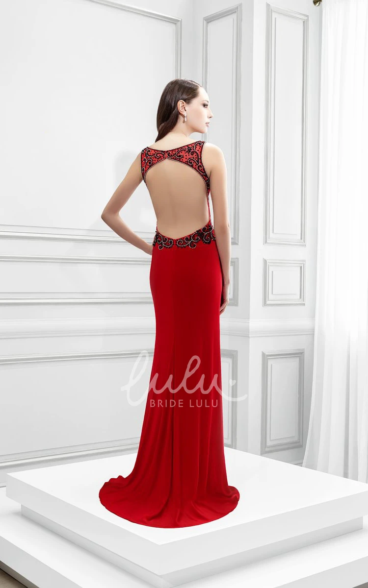 Sleeveless Beaded Scoop Neck Jersey Prom Dress Unique Women's Dress