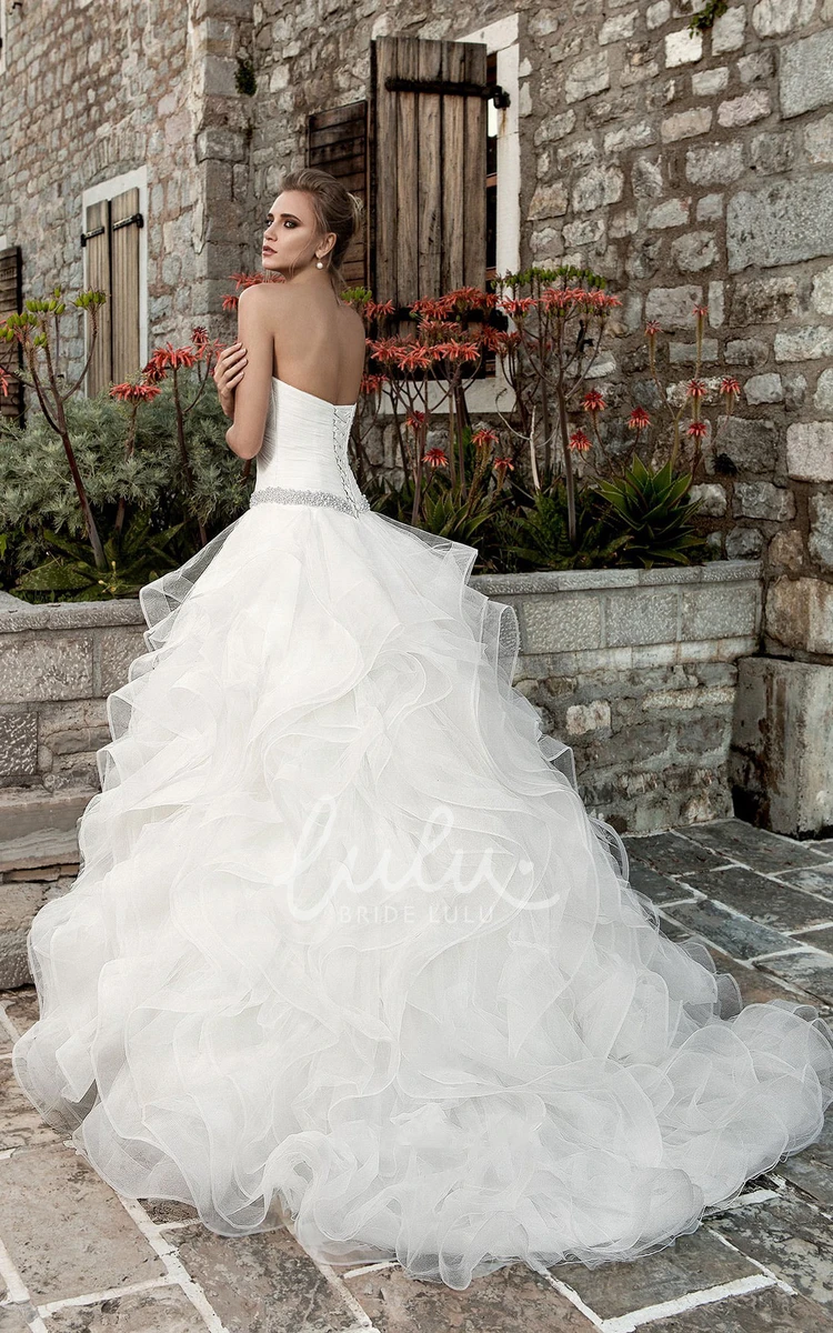 Organza Ruffled A-Line Wedding Dress with Sleeveless Design and Ruching
