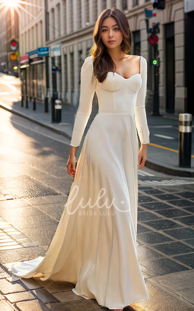 Simple Sweetheart Neck Vintage A-Line Elegant Backless Wedding Dress with Train