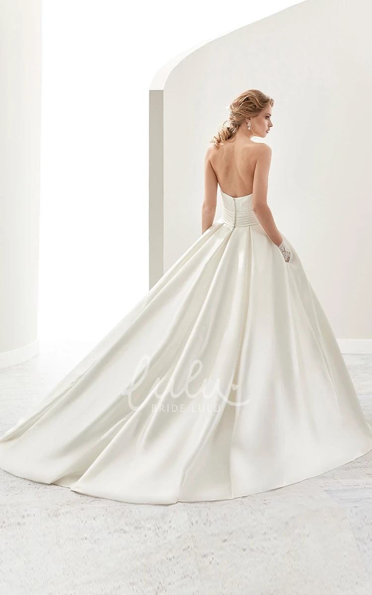 A-Line Satin Wedding Dress with Open Back and Cinched Waistband