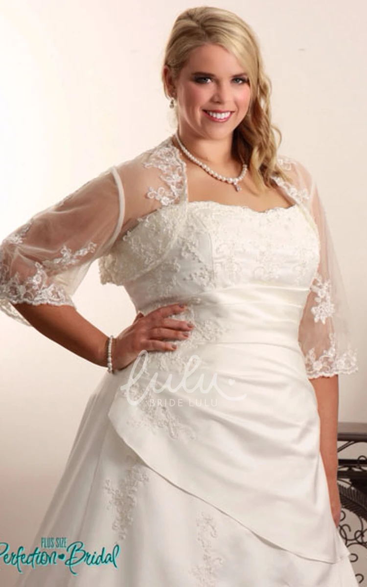 Plus Size A-Line Wedding Dress with Appliques Long Off-The-Shoulder Satin