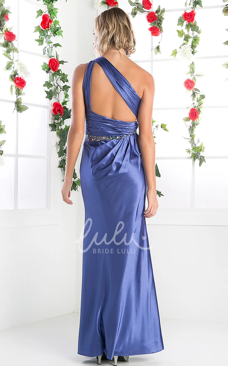 One-Shoulder Satin Sheath Formal Dress with Front Split and Ruching