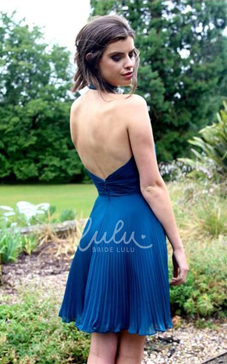 Sleeveless High Neck Beaded A-Line Mini Prom Dress with Backless Style Elegant Formal Dress