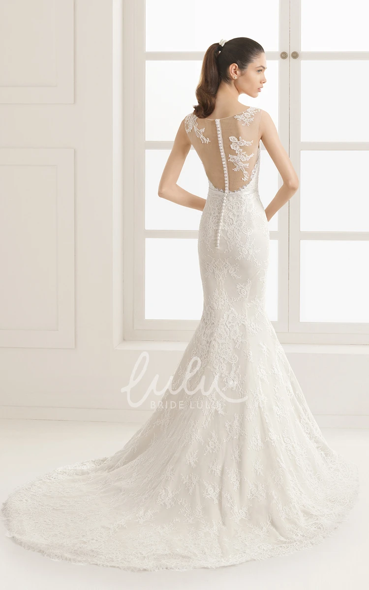 Illusion Back Mermaid Sleeveless Wedding Dress