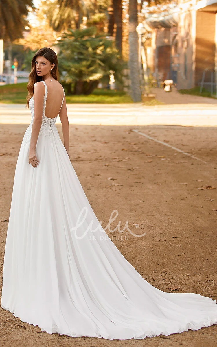 Chiffon A-Line Beach Wedding Dress with Split Front Romantic Bridal Gown