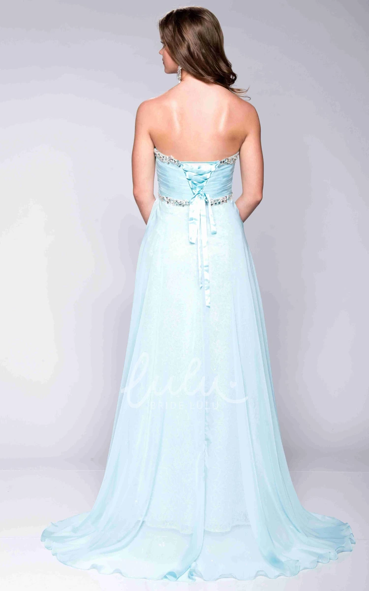 Lace Chiffon A-Line Formal Dress with Sweetheart Neckline and Corset Back