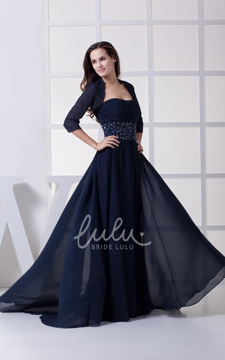 Chiffon Maxi Formal Dress with Beaded Waist and Bolero