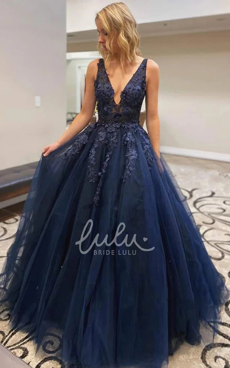 Casual Tulle Ball Gown Prom Dress with Appliques and Beading
