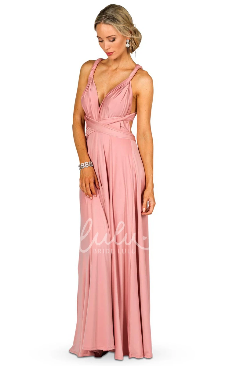 Sleeveless Convertible Bridesmaid Dress Maxi Satin Chiffon with Straps