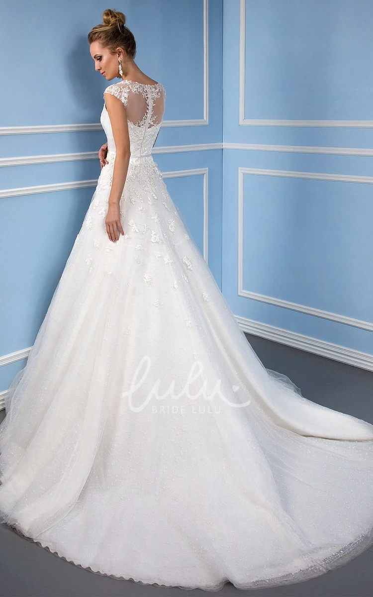 Appliqued Tulle Wedding Dress with Illusion Back Ball Gown Style