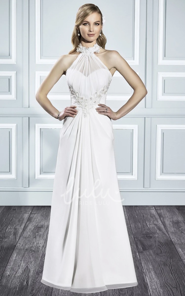 Appliqued Wedding Dress with Beading and Draping A-Line High Neck Sleeveless