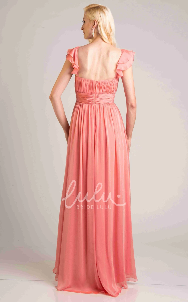 Square Neckline Ruffle A-Line Chiffon Bridesmaid Dress for Bridesmaids