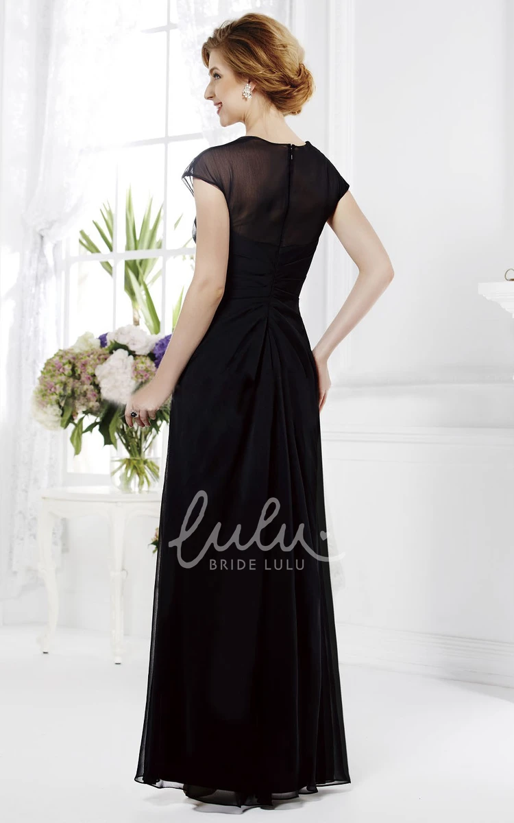 Long Mother of the Bride Dress with Cap Sleeves and Crystal Embellishments