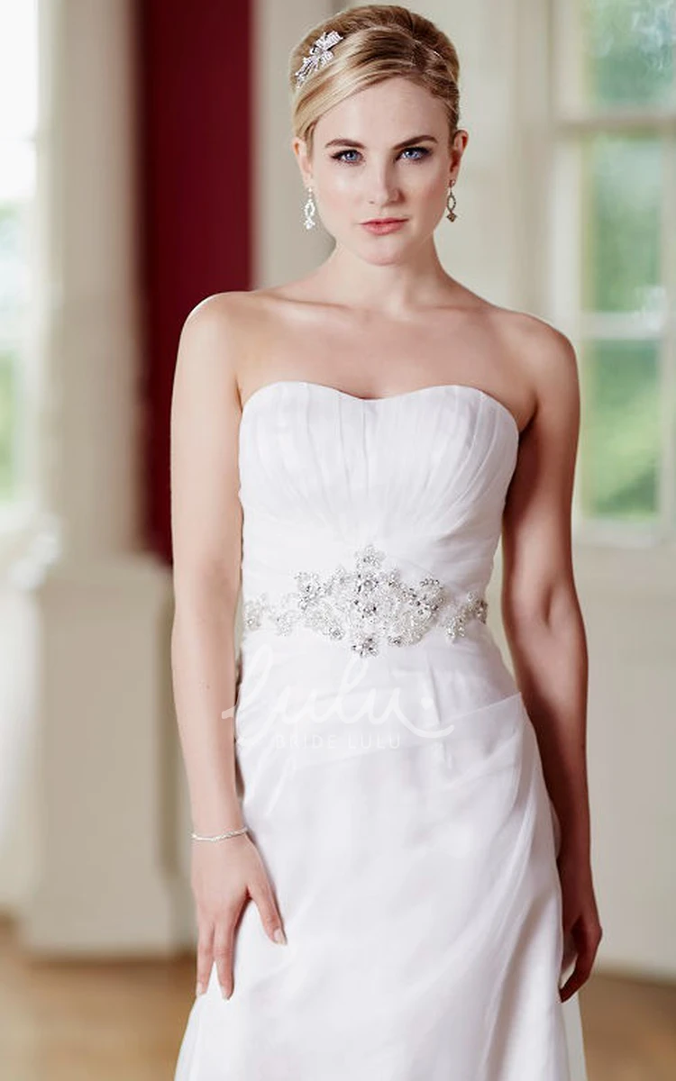 Strapless Satin&Tulle Wedding Dress with Ruching and Lace Up Sheath Style