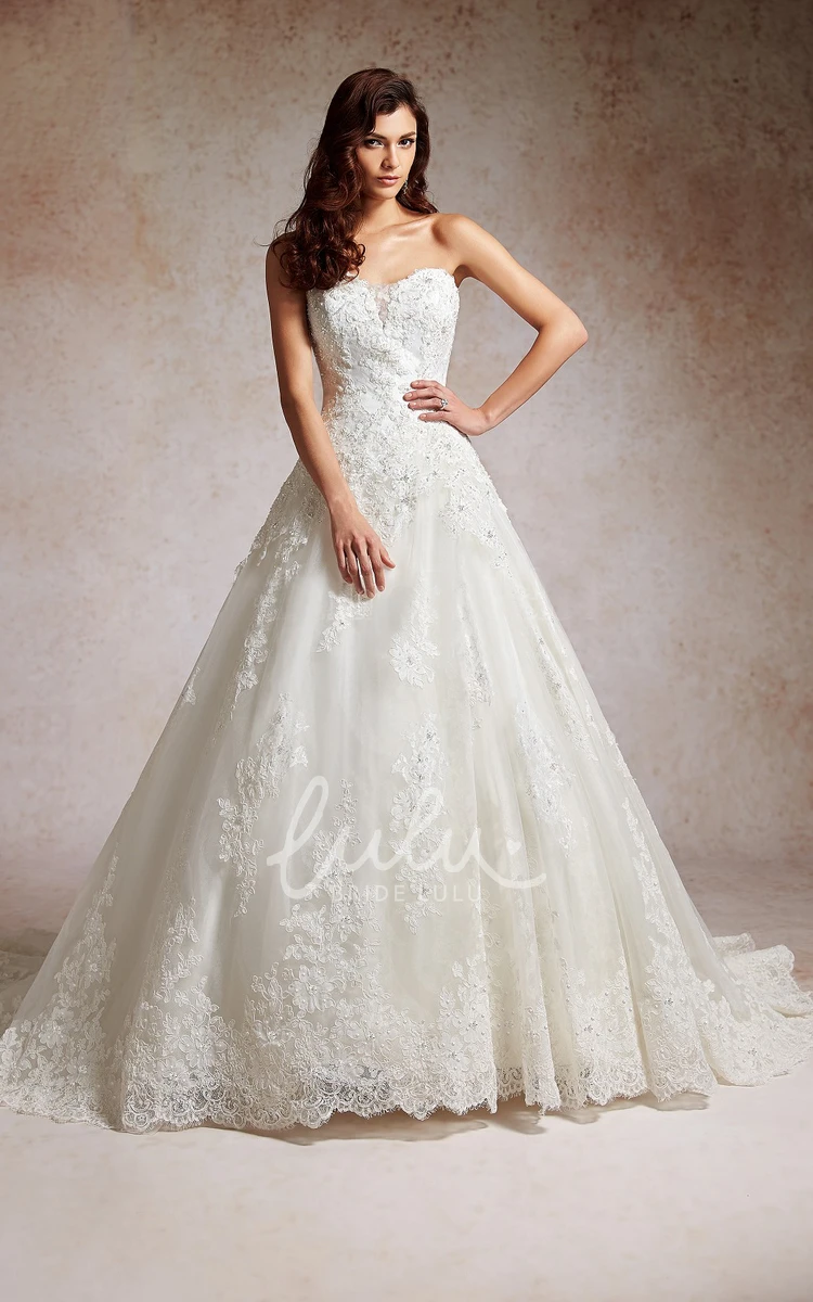 Lace Applique Beaded Sweetheart A-Line Wedding Dress