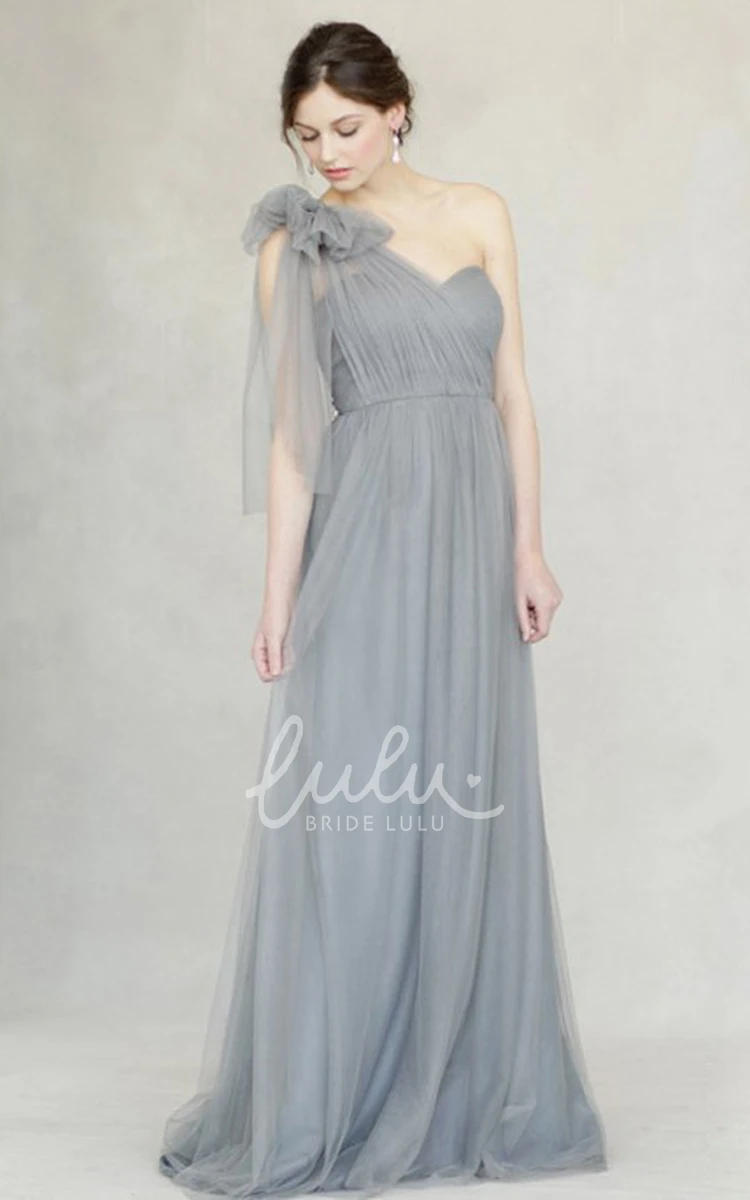 Floral Tulle Bridesmaid Dress with One-Shoulder Empire Sleeveless Straps