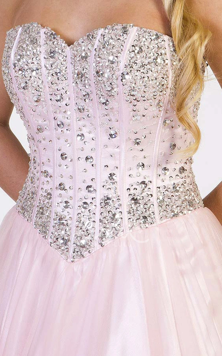 A-Line Tulle Prom Dress with Sweetheart Neckline and Beaded Bodice